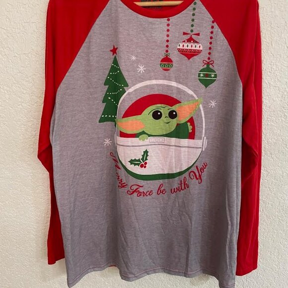 Star Wars "Merry Force Be With You" Grogu Pajama Top - Picture 2 of 4